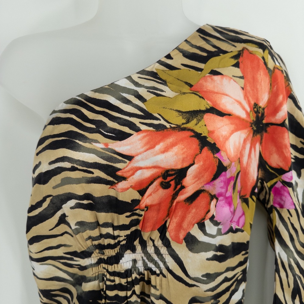 Vintage Y2K Cache One Shoulder Top Women M Silk Animal Print Mob 2000s Party - Picture 3 of 14